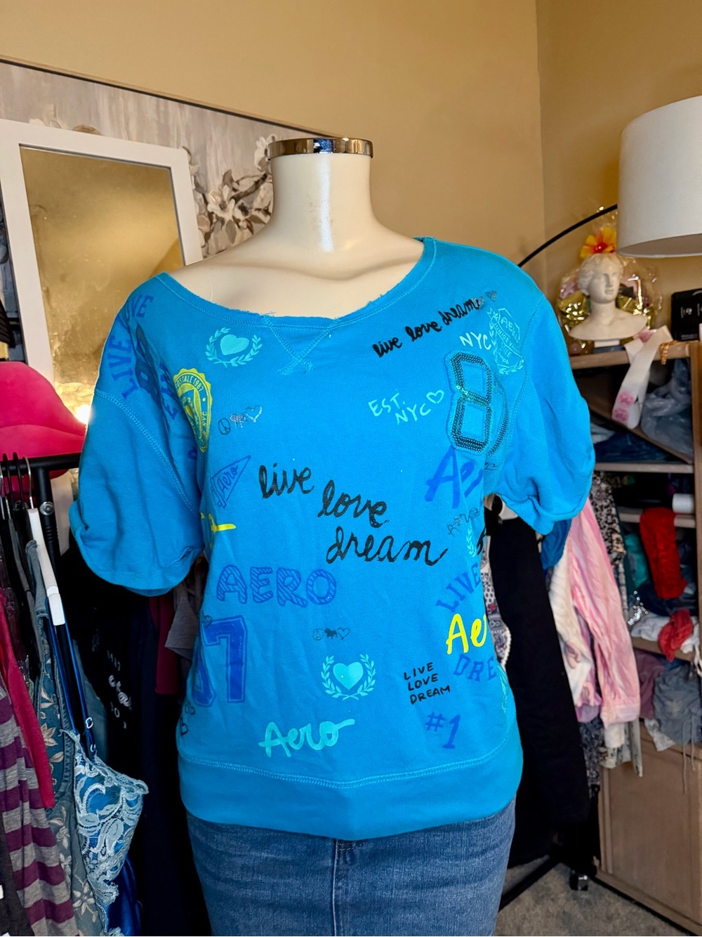 Vintage Y2K Aeropostale Aero Blue Graphic Crop Top Size M